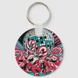 サンタの小妖精や小人キャンディカネスがディスコボールの下でAを踊る キーホルダー