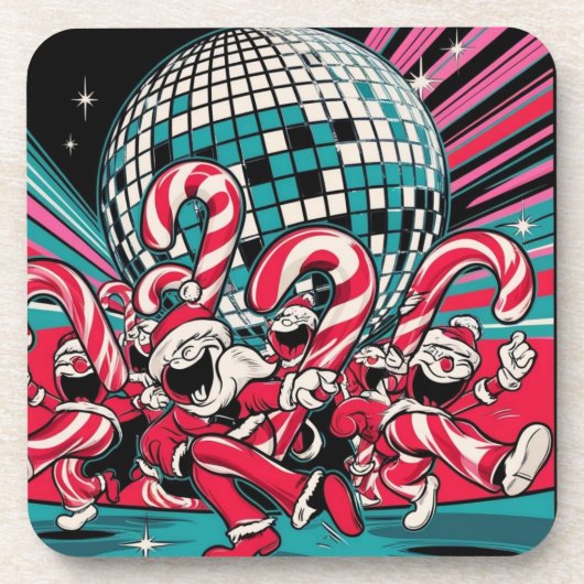 サンタの小妖精や小人キャンディカネスがディスコボールの下でAを踊る コースター (正面)