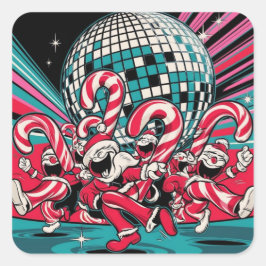 サンタの小妖精や小人キャンディカネスがディスコボールの下でAを踊る スクエアシール