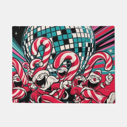 サンタの小妖精や小人キャンディカネスがディスコボールの下でAを踊る ドアマット (正面)