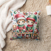 サンタの小妖精や小人ワークショップのクリスマスで愛らしい クッション (ブランケット)
