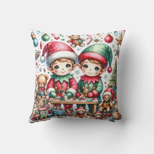 サンタの小妖精や小人ワークショップのクリスマスで愛らしい クッション (裏面)
