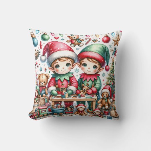 サンタの小妖精や小人ワークショップのクリスマスで愛らしい クッション (正面)