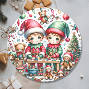 サンタの小妖精や小人ワークショップのクリスマスで愛らしい ラウンドシール