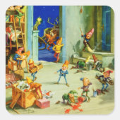 サンタの小妖精や小人忙しが彼の北極ワークショップで スクエアシール (正面)