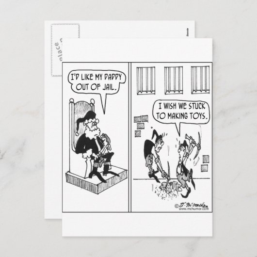 サンタの小妖精や小人救済が刑務所からパパを破る シーズンポストカード (正面/裏面)