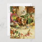 サンタの小妖精や小人&トナカイが北極の厩舎に シーズンポストカード (正面/裏面)