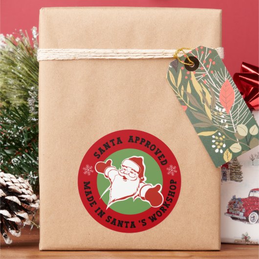 サンタの工房で作られた 赤いプレゼント ラウンドシール (クリスマス)