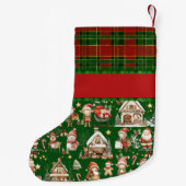 サンタの工房の忙しいエルフ達 クリスマス 赤 緑 スモールクリスマスストッキング (裏面)