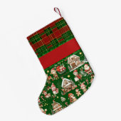 サンタの工房の忙しいエルフ達 クリスマス 赤 緑 スモールクリスマスストッキング (裏面 (吊り時))