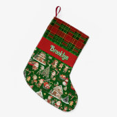 サンタの工房の忙しいエルフ達 クリスマス 赤 緑 スモールクリスマスストッキング (正面 (吊り時))