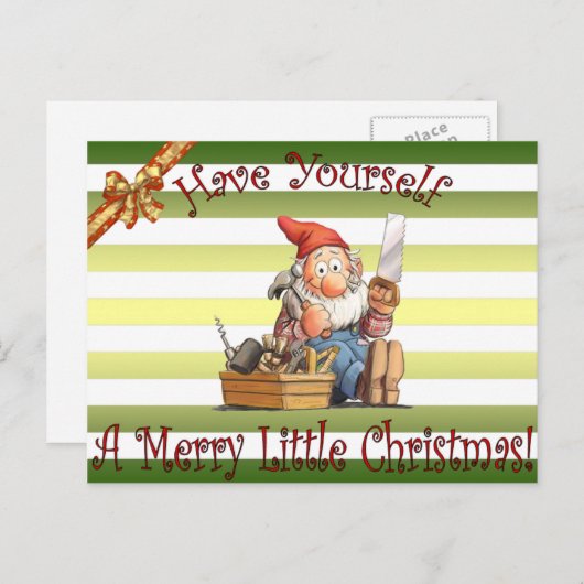 サンタの工房エルフ~ツールボックス小妖精や小人~クリスマス~ シーズンポストカード (正面/裏面)