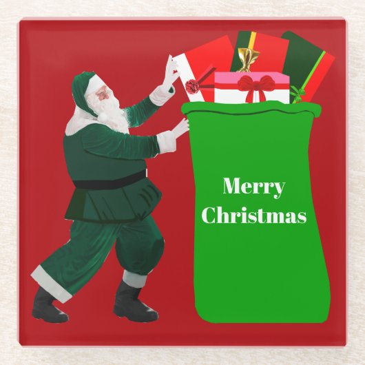 サンタの巨大な巾着コースター ガラスコースター (正面)