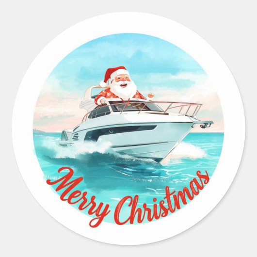 サンタの帆船航海 - 海辺のトロピカル・クリスマス ラウンドシール (正面)