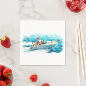 サンタの帆船 – 熱帯の海辺のクリスマス スタンダードカクテルナプキン (インサイチュ)
