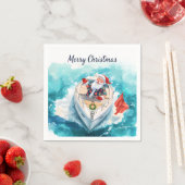 サンタの帆船 – 熱帯の海辺のクリスマス スタンダードカクテルナプキン (インサイチュ)