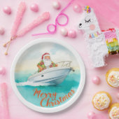 サンタの帆船 – 熱帯の海辺のクリスマス ペーパープレート (パーティー)