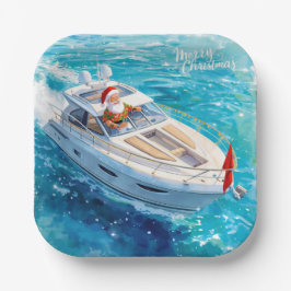 サンタの帆船 – 熱帯の海辺のクリスマス ペーパープレート