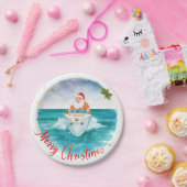 サンタの帆船 – 熱帯の海辺のクリスマス ペーパープレート (パーティー)