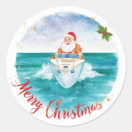 サンタの帆船 – 熱帯の海辺のクリスマス ラウンドシール