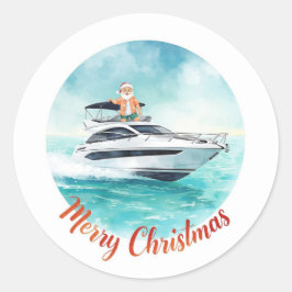 サンタの帆船 – 熱帯の海辺のクリスマス ラウンドシール