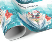 サンタの帆船 – 熱帯の海辺のクリスマス ラッピングペーパー (ロールコーナー)