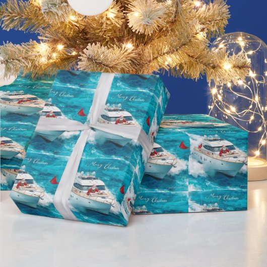 サンタの帆船 – 熱帯の海辺のクリスマス ラッピングペーパー (クリスマス)