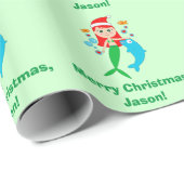 サンタの帽子およびイルカの友人を持つ人魚 ラッピングペーパー (ロールコーナー)