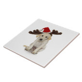 サンタの帽子およびトナカイの耳を搭載する子犬 タイル (側面)