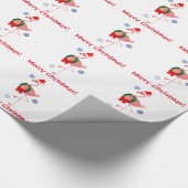 サンタの帽子およびリースのメリークリスマスのフラミンゴ ラッピングペーパー (角)