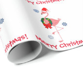 サンタの帽子およびリースのメリークリスマスのフラミンゴ ラッピングペーパー (ロールコーナー)