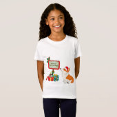 サンタの帽子および印を持つウェルシュコーギー Tシャツ (正面フル)