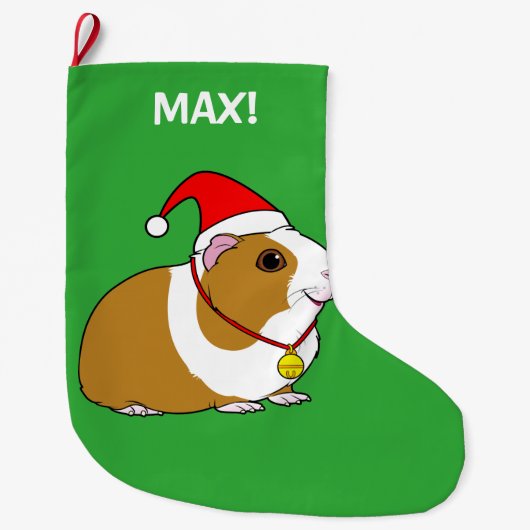 サンタの帽子および弓のモルモット ラージクリスマスストッキング (正面)