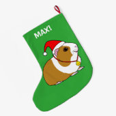 サンタの帽子および弓のモルモット ラージクリスマスストッキング (裏面 (吊り時))