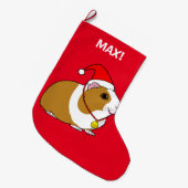 サンタの帽子および弓のモルモット ラージクリスマスストッキング (正面 (吊り時))