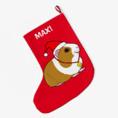 サンタの帽子および弓のモルモット ラージクリスマスストッキング (裏面 (吊り時))