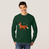 サンタの帽子および雪片を持つクリスマスのキツネ Tシャツ (正面フル)