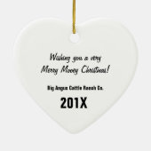 サンタの帽子および(雄ジカの)枝角のクリスマスの休日牛 セラミックオーナメント (裏面)