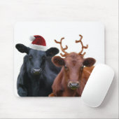 サンタの帽子および(雄ジカの)枝角のクリスマスの休日牛 マウスパッド (マウス)