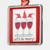 "サンタの帽子が付いているメリーな"赤ワインガラスはあろう メタルオーナメント (左)