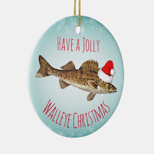 "サンタの帽子とのすてきなWalleyeのクリスマス"を持って下さい セラミックオーナメント (右)