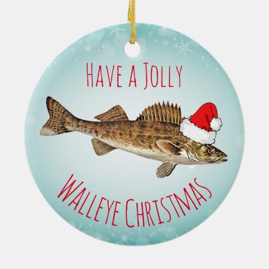 "サンタの帽子とのすてきなWalleyeのクリスマス"を持って下さい セラミックオーナメント (裏面)