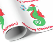 サンタの帽子とのタツノオトシゴのメリークリスマス ラッピングペーパー (ロールコーナー)