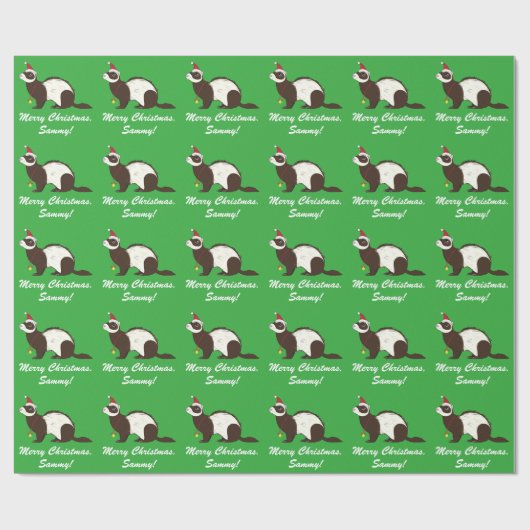 サンタの帽子とのフェレットのメリークリスマス ラッピングペーパー (フラット)