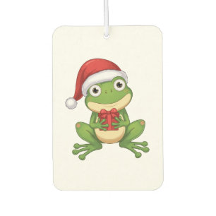サンタの帽子とギフトを持つ可愛いクリスマスのカエル   楽しい カーエアーフレッシュナー