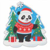 サンタの帽子とクリスマスのセーターを着たかわいいパンダ シール (正面)
