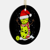 サンタの帽子とピクルボール雪だるま セラミックオーナメント (右)