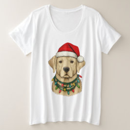 サンタの帽子とホリデーを楽しむかわいいクリスマスラブラドール プラスサイズTシャツ