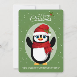 サンタの帽子とマフラーをしたかわいいペンギン メリークリスマス シーズンカード