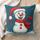🎅 サンタの帽子とマフラーをした元気な雪だるま ❄️ クッション (ブランケット)
